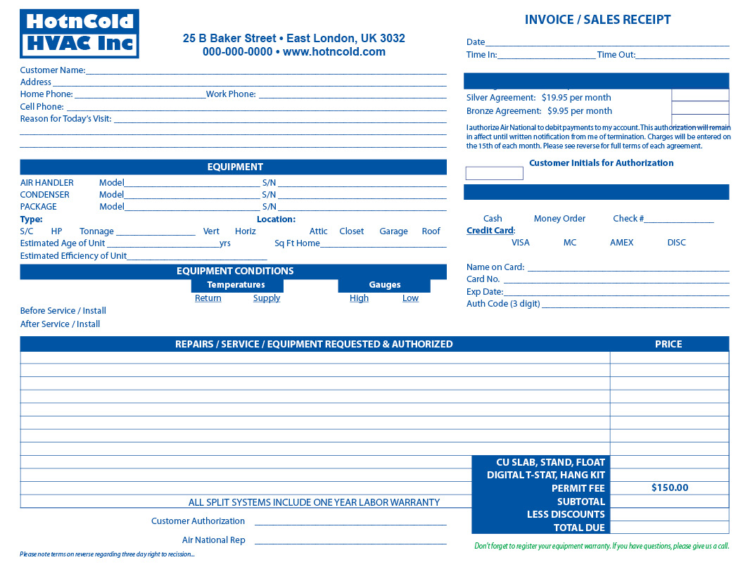 Heating & Air Invoice Form Samples - Wilson Printing | Wilson Printing