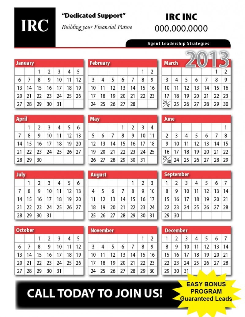 Insurance Recruiting Calendar Samples Wilson Printing USA Wilson
