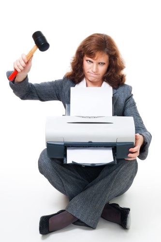 Business Woman Angry On Her Printer