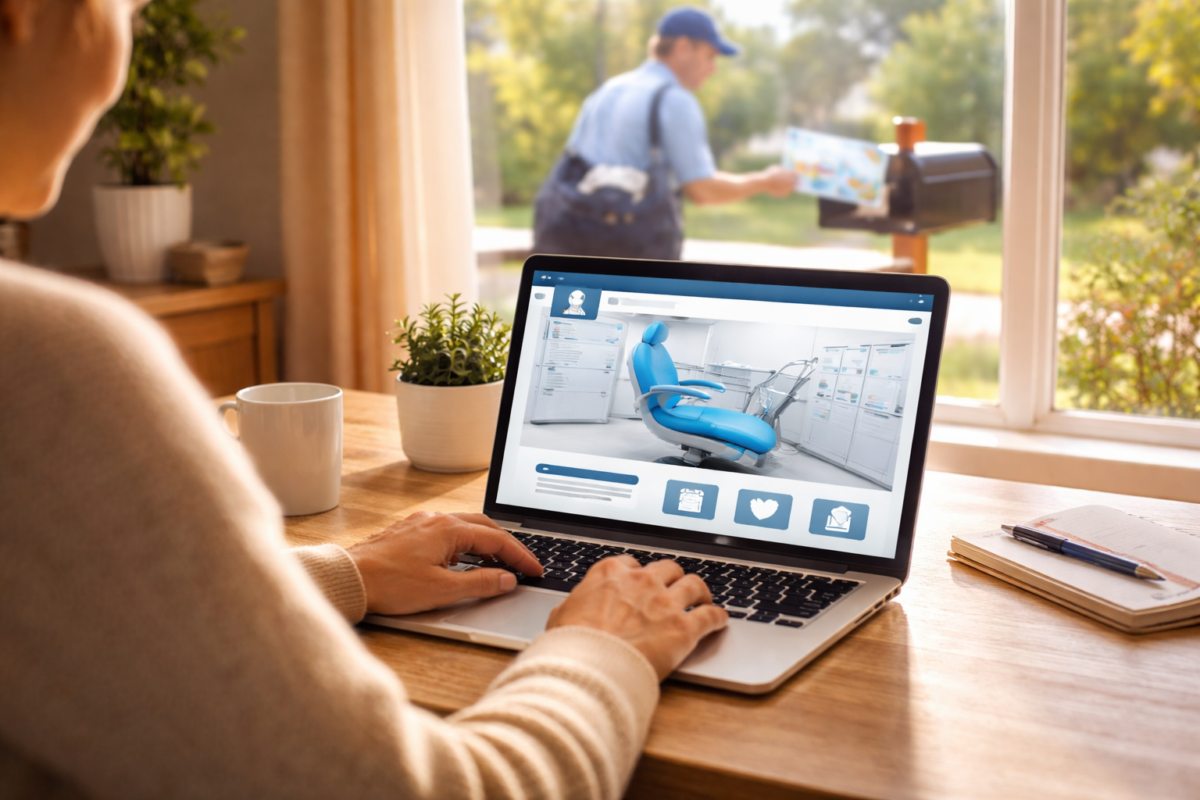 Dental website visitor receives follow-up postcard after browsing services online