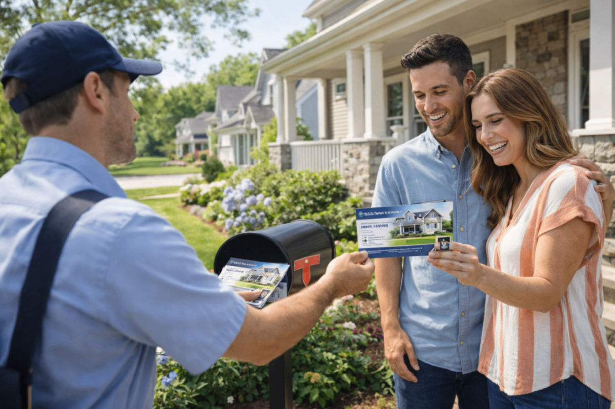 Real estate saturation mailing postcard delivered to neighborhood homeowners to promote listings